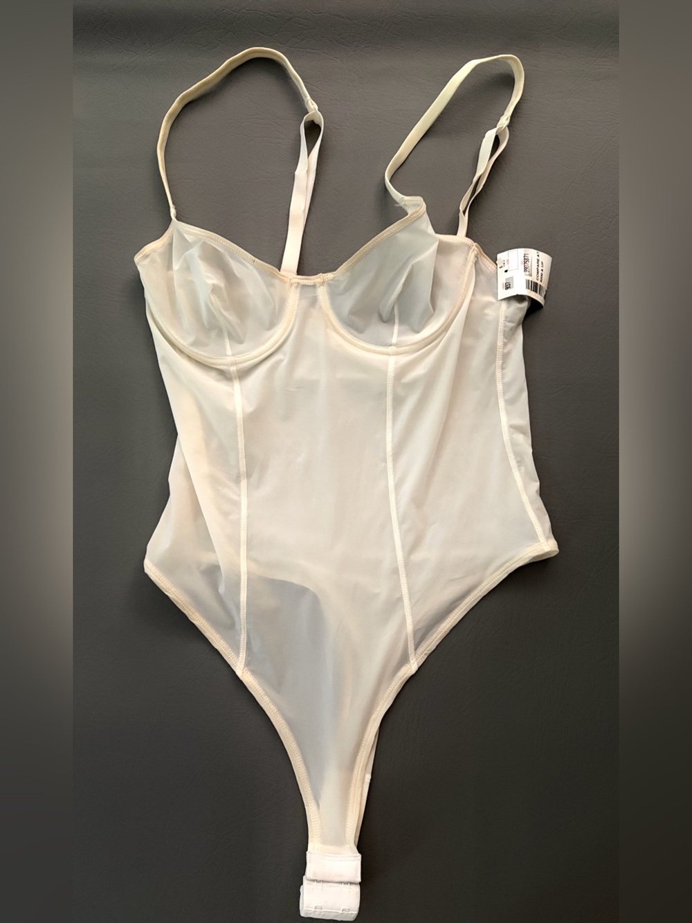 Eres Paris Strappy Sheer Mesh Seamed Underwired Bodysuit Ivory size XS